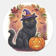 Black Cat Witch Hat Halloween Sticker
