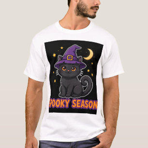 Black Cat Witch Hat Halloween T-Shirt