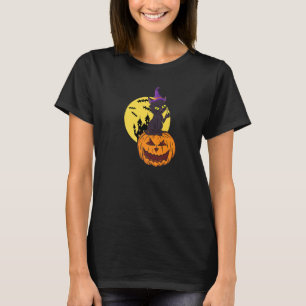 Black Cat Witch Hat Moon Pumpkin Halloween Costume T-Shirt