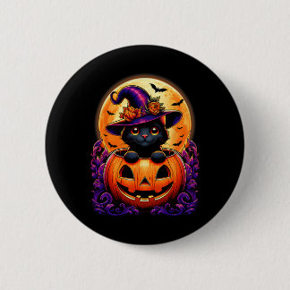 Black Cat Witch Hat Pumpkin Funny Halloween Men Wo 6 Cm Round Badge