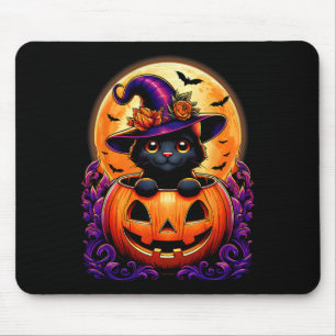 Black Cat Witch Hat Pumpkin Funny Halloween Men Wo Mouse Pad
