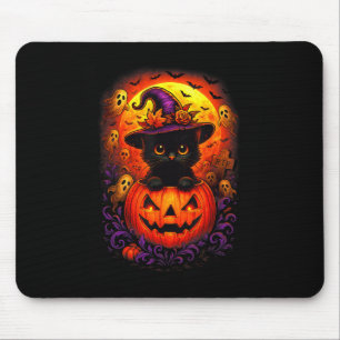 Black Cat Witch Hat Pumpkin Funny Halloween Men Wo Mouse Pad