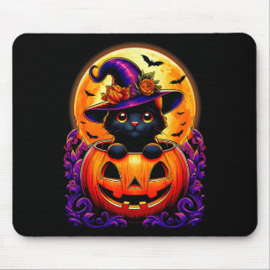 Black Cat Witch Hat Pumpkin Funny Halloween Men Wo Mouse Pad