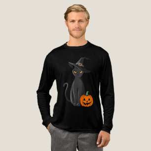 Black Cat Witch Hat Pumpkin Halloween Tri-Blend Shirt
