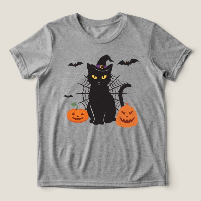 Black Cat Witch Hat  Tri-Blend Shirt (Design Front)