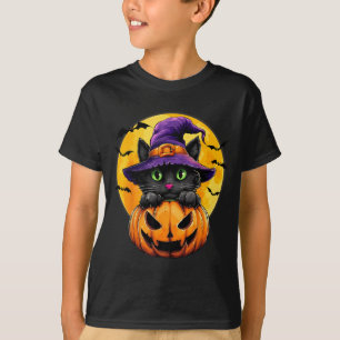 Black Cat Witch Pumpkin Bats Halloween Fall Autumn T-Shirt