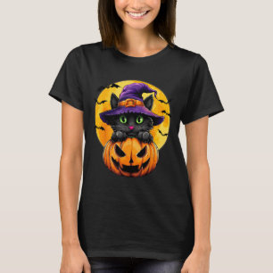 Black Cat Witch Pumpkin Bats Halloween Fall Autumn T-Shirt