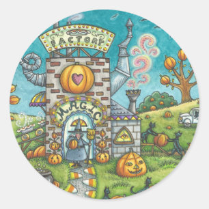 BLACK CAT, WITCH PUMPKIN PIE FACTORY STICKERS Rnd