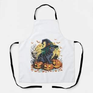Black Cat Witch Scary Halloween Pumpkin Oversized Apron