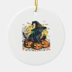 Black Cat Witch Scary Halloween Pumpkin Oversized Ceramic Tree Decoration