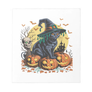 Black Cat Witch Scary Halloween Pumpkin Oversized Notepad