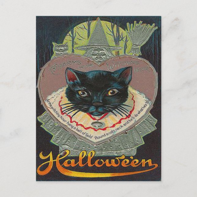 Black Cat Witch Witching Hour Full Moon Postcard (Front)