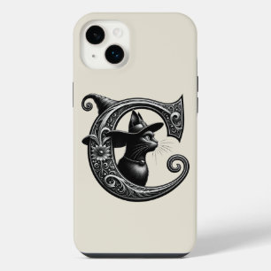 Black Cat Witch Witchy Letter C Custom Initial  iPhone 14 Plus Case