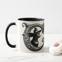 Black Cat Witch Witchy Letter C Custom Initial 