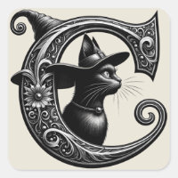 Black Cat Witch Witchy Letter C Custom Initial 