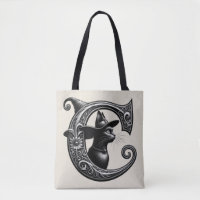 Black Cat Witch Witchy Letter C Custom Initial