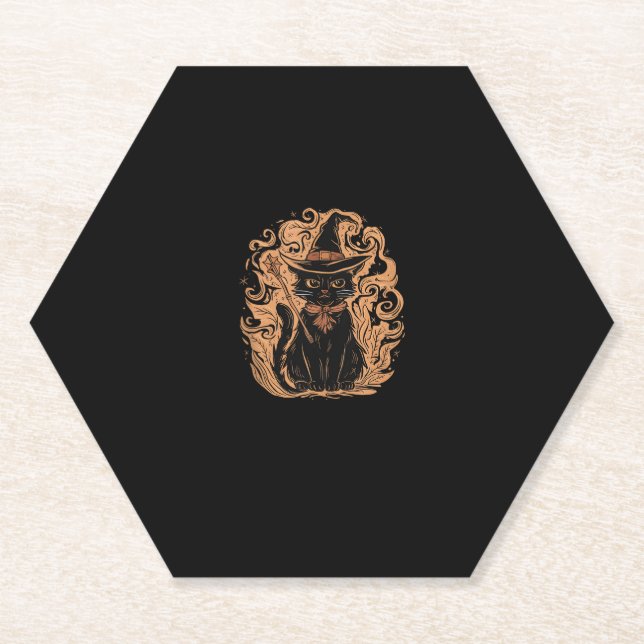 Black Cat Witch Wizard Mystical Cute Black Cat Lov Paper Coaster (Front)