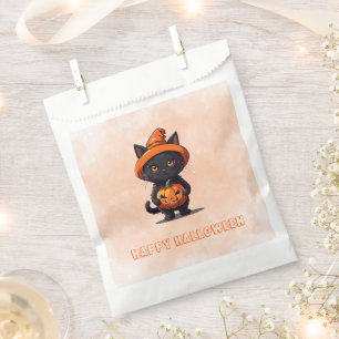 Black Cat Witches Hat Pumpkin Happy Halloween Favour Bags
