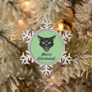Black Cat Witchy Horror Snowflake Framed Ornament