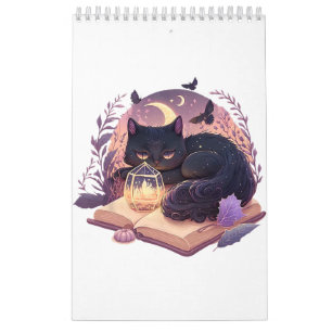 Black Cat Witchy Spellbook Spooky Halloween Magic  Calendar