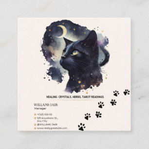 Black Cat Witchy Square Business Card