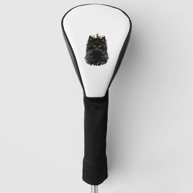 Black Cat with a Crown DIgital Art  Golf Head Cover (Front)