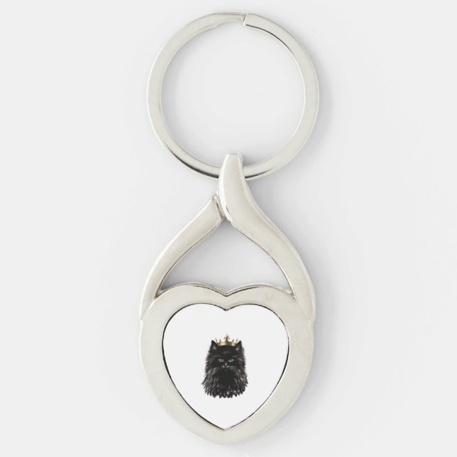 Black Cat with a Crown DIgital Art  Key Ring (Front)