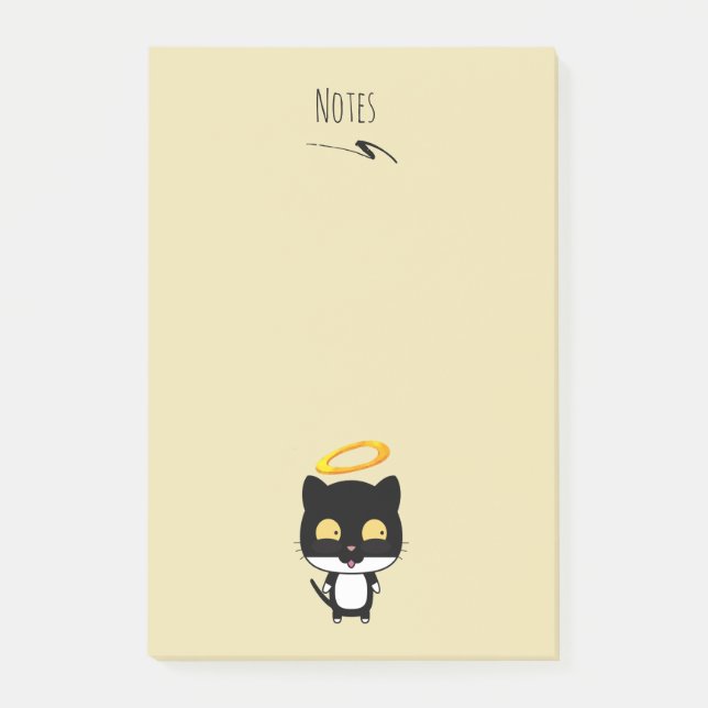 Black Cat With A Golden Halo Cute Cartoon Drawing Post-it Notes (Front)