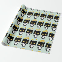 Black Cat With A Golden Halo Cute Cartoon Drawing