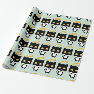 Black Cat With A Golden Halo Cute Cartoon Drawing Wrapping Paper