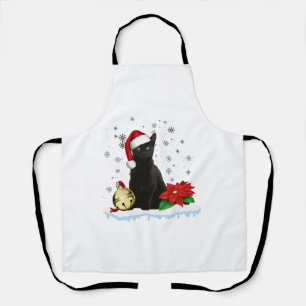 Black Cat With A Santa Hat Christmas Cat Costume Apron