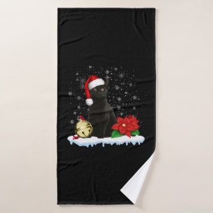 Black Cat With A Santa Hat Christmas Cat Costume Bath Towel