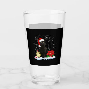 Black Cat With A Santa Hat Christmas Cat Costume Glass