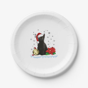Black Cat With A Santa Hat Christmas Cat Costume Paper Plate