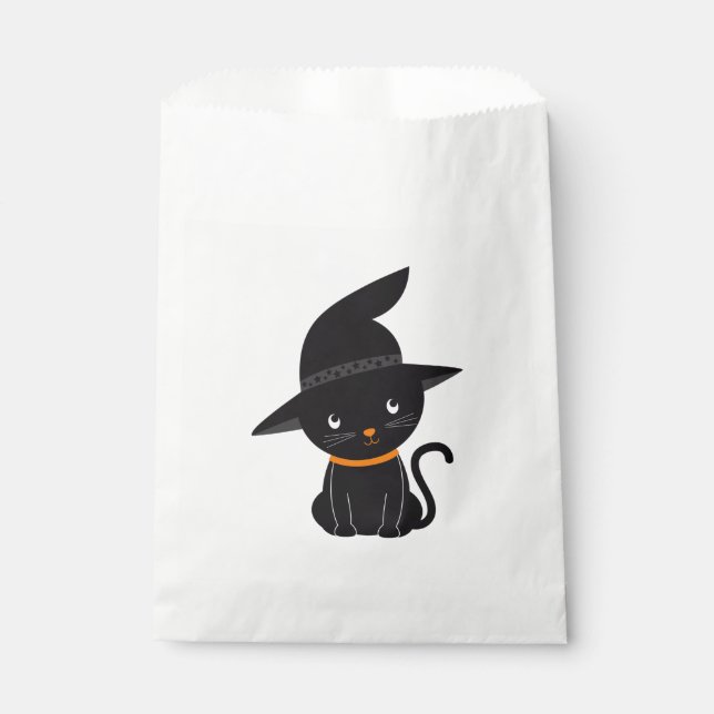 Black Cat With A Witch Hat Halloween Favour Bags (Front)
