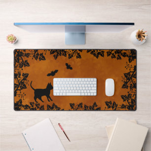 Black Cat with Bat Desk Mat