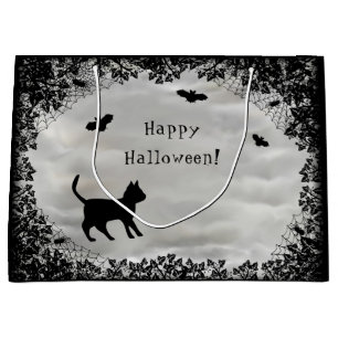 Black Cat with Bat , Happy Halloween! Large Gift Bag