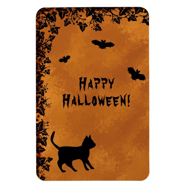 Black Cat with Bat , Happy Halloween Magnet (Vertical)