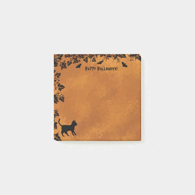Black Cat with Bat , Happy Halloween Post-it Notes (Front)