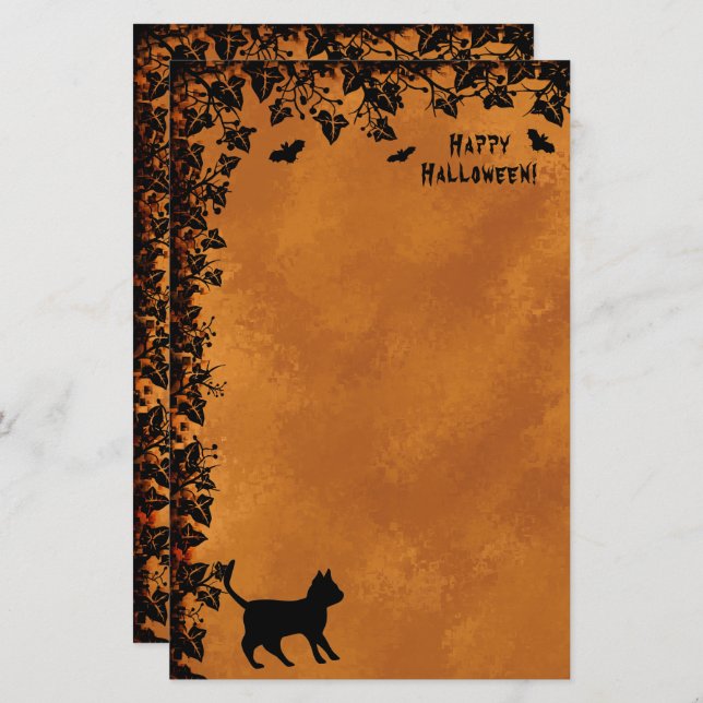 Black Cat with Bat , Happy Halloween! Stationery (Front/Back)
