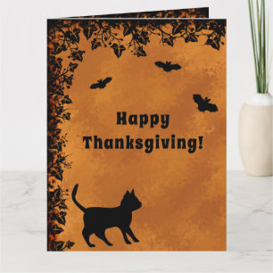 Black Cat with Bat , Happy Thanksgiving Card