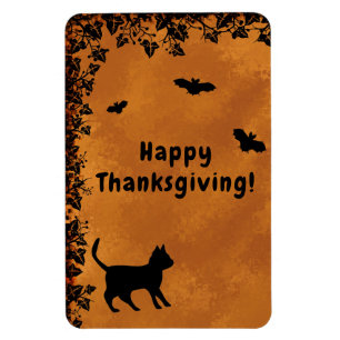 Black Cat with Bat , Happy Thanksgiving Magnet