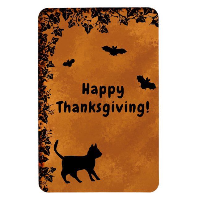 Black Cat with Bat , Happy Thanksgiving Magnet (Vertical)