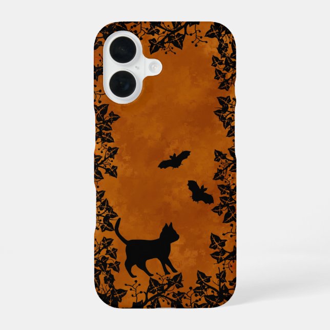 Black Cat with Bat iPhone 16 Case (Back)