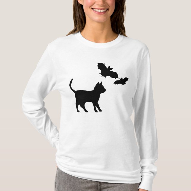 Black Cat with Bat T-Shirt (Front)