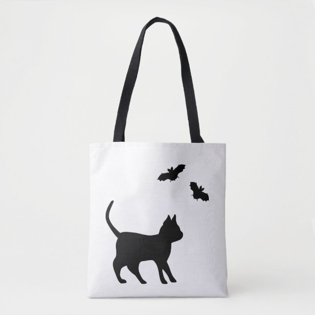 Black Cat with Bat Tote Bag (Front)