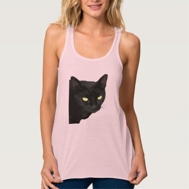 Black Cat With Beautiful Yellow Eyes Vector Art  Singlet (Front)