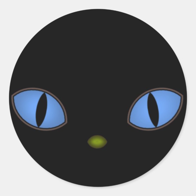 Black Cat With Big Blue Eyes Classic Round Sticker (Front)