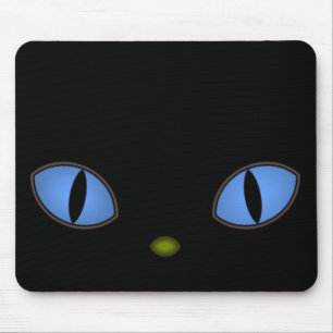 Black Cat With Big Blue Eyes Mouse Pad