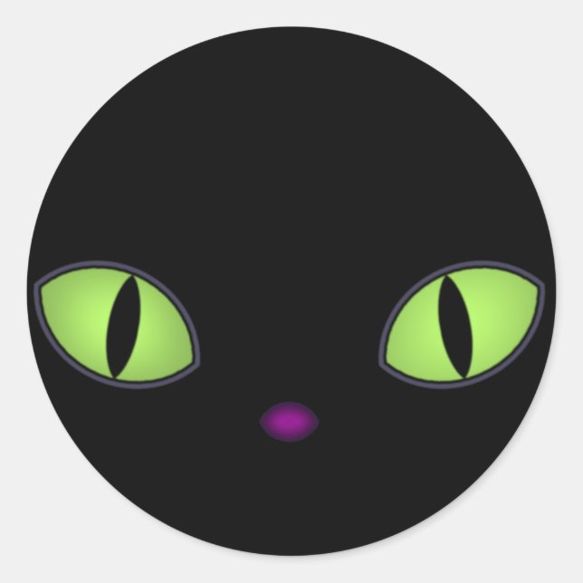 Black Cat With Big Green Eyes Classic Round Sticker (Front)